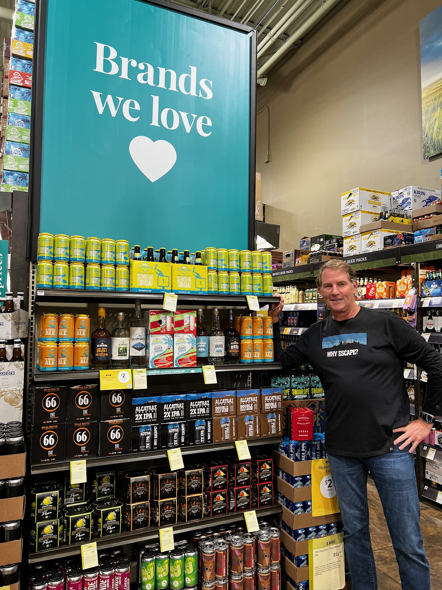 Steve Morgan at a store with Alcatraz Brewing products